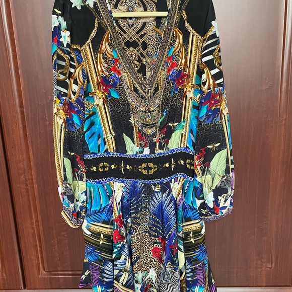 Camilla Shirred Relaxed Rainbow Room Dress 100% Silk - Picture 2 of 9